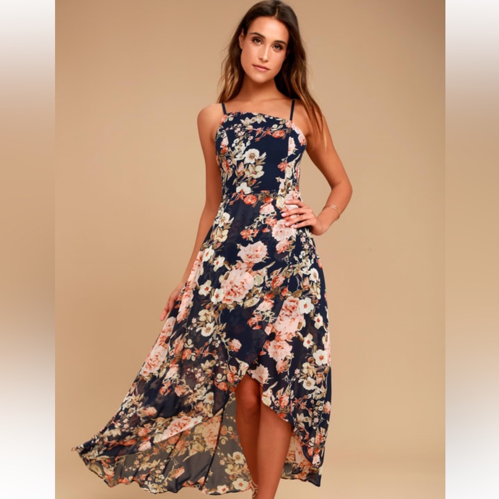Lulu's Navy Floral Midi Dress